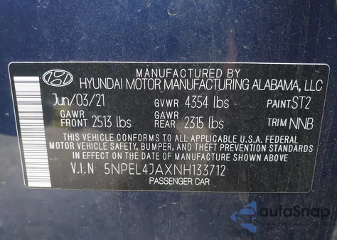 2022 Hyundai Sonata Sel z USA, uszkodzony, nr VIN 5NPEL4JAXNH133712